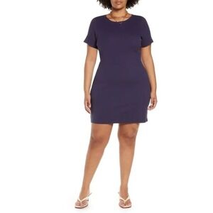 Open Edit‎ Women's Ribbed Short Sleeve Cotton Blend Body-Con Dress Navy Dusk 1X